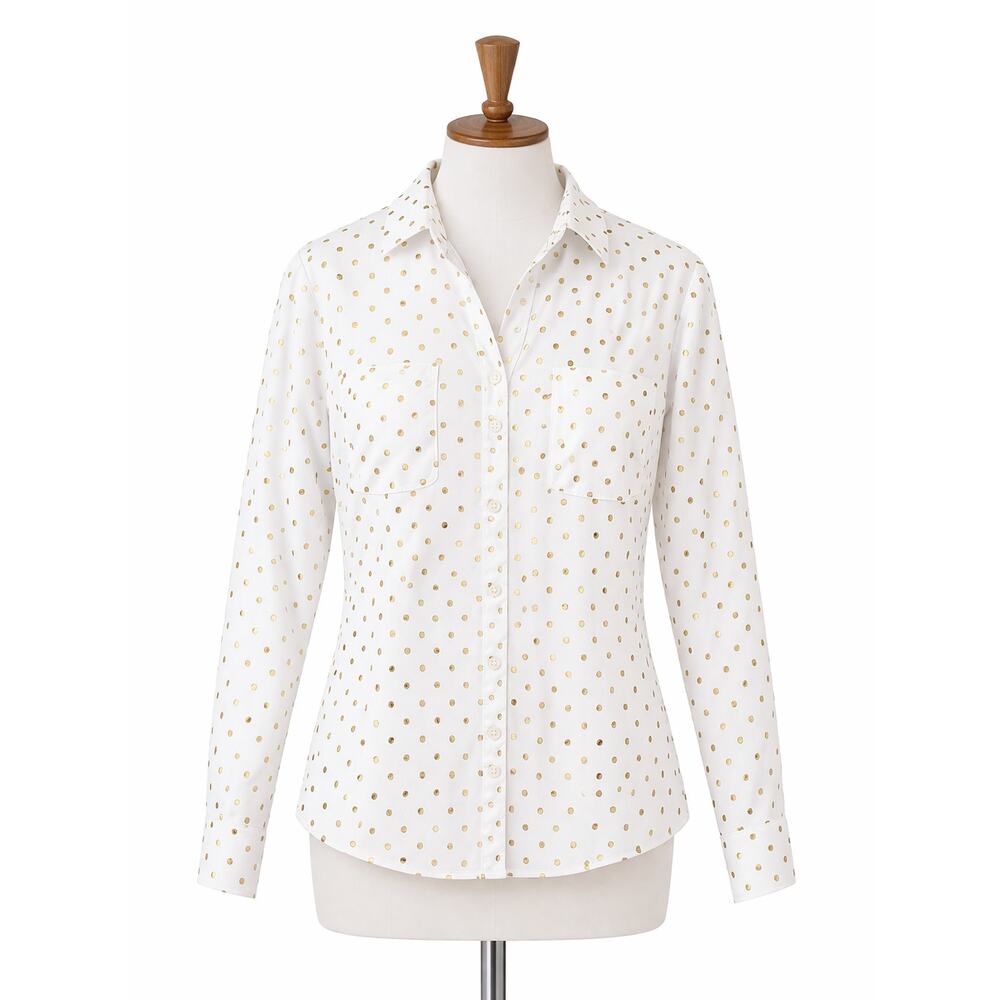 J.Crew Women’s White Gold Polka Dot Button Up Shirt Long Sleeve Blouse Size XS - Picture 2 of 4